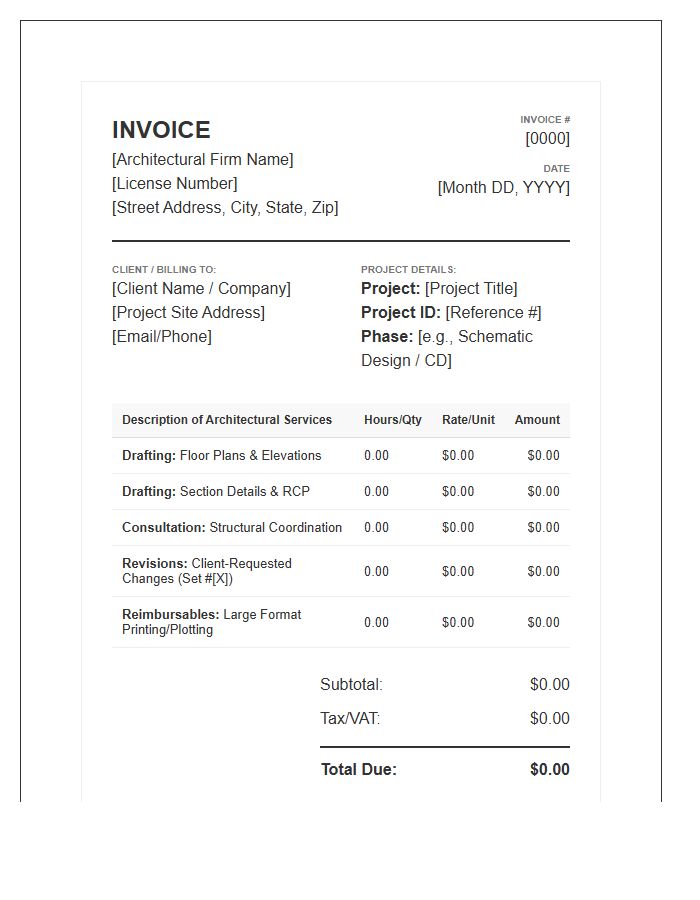 Detailed Architectural Drafting Invoice Template