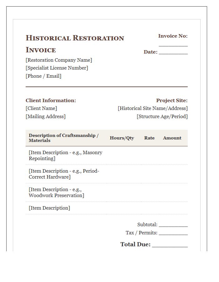 Historical Restoration Project Invoice Template