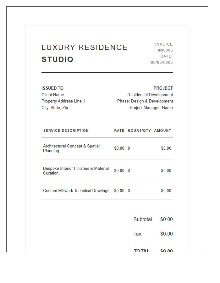 Luxury Residential Project Invoice Template
