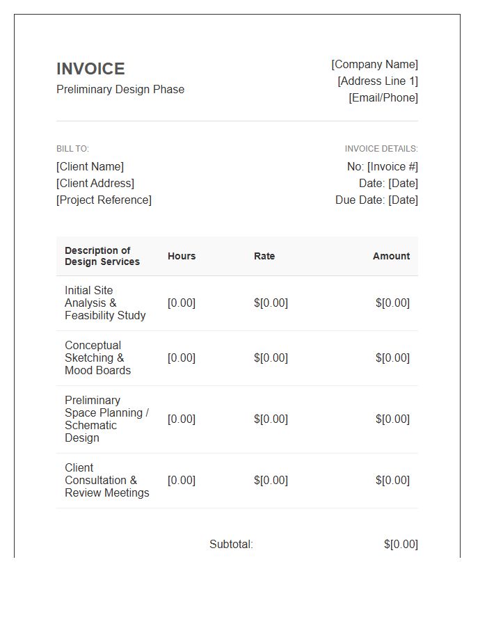 Preliminary Design Phase Invoice Template