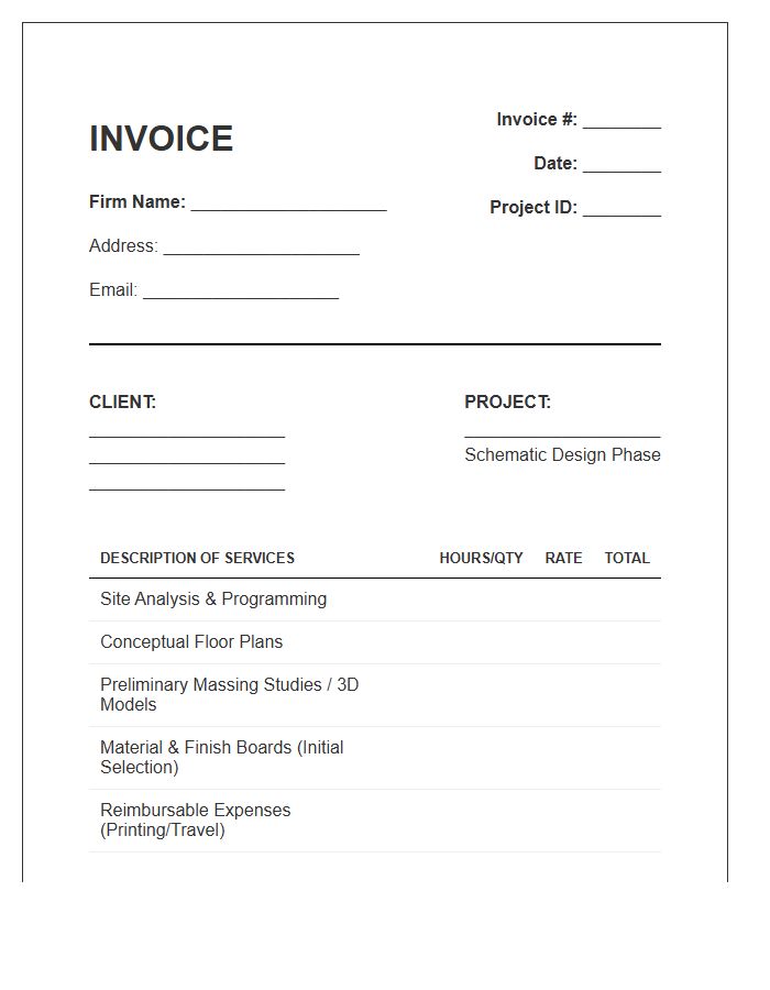 Schematic Design Services Invoice Template