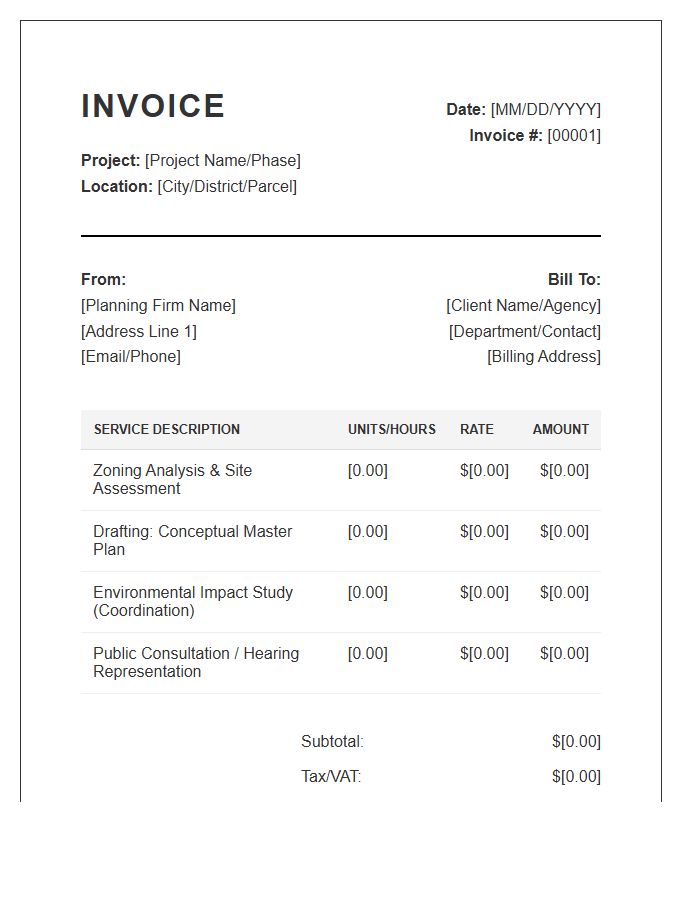 Urban Planning Project Invoice Template