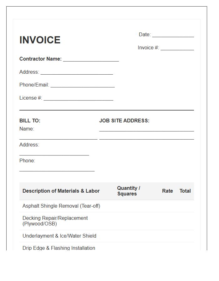Asphalt Shingle Installation Invoice Template