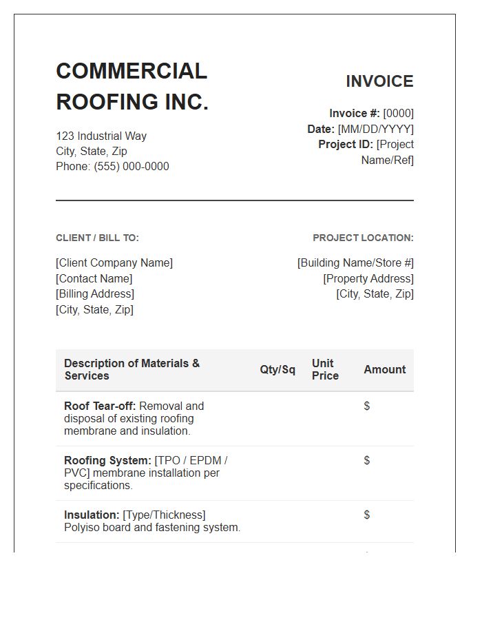 Commercial Roof Replacement Invoice Template