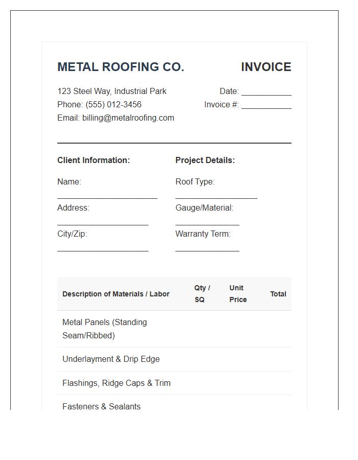 Metal Roofing Project Invoice Template