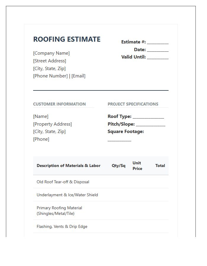 Professional Roofing Estimate Invoice Template