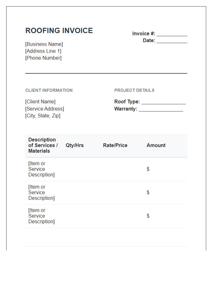 Residential Roofing Services Invoice Template