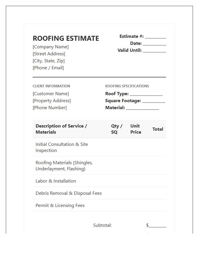 Roofing Consultation And Estimate Invoice Template
