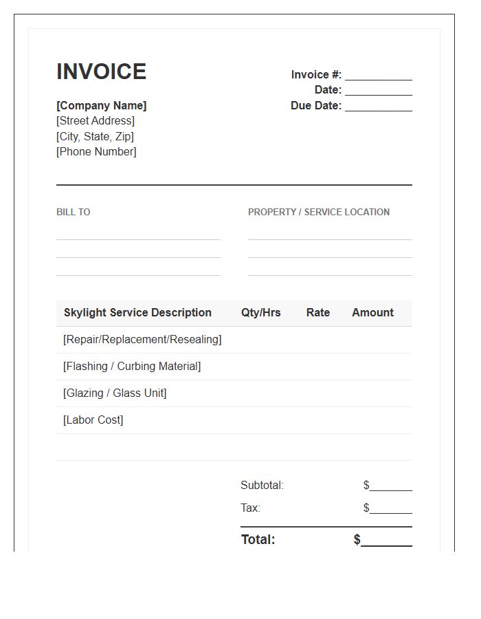 Skylight Repair Roofing Invoice Template