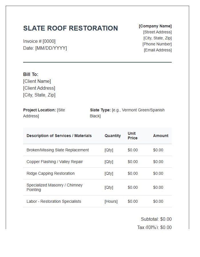 Slate Roof Restoration Invoice Template