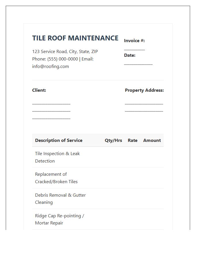 Tile Roof Maintenance Invoice Template