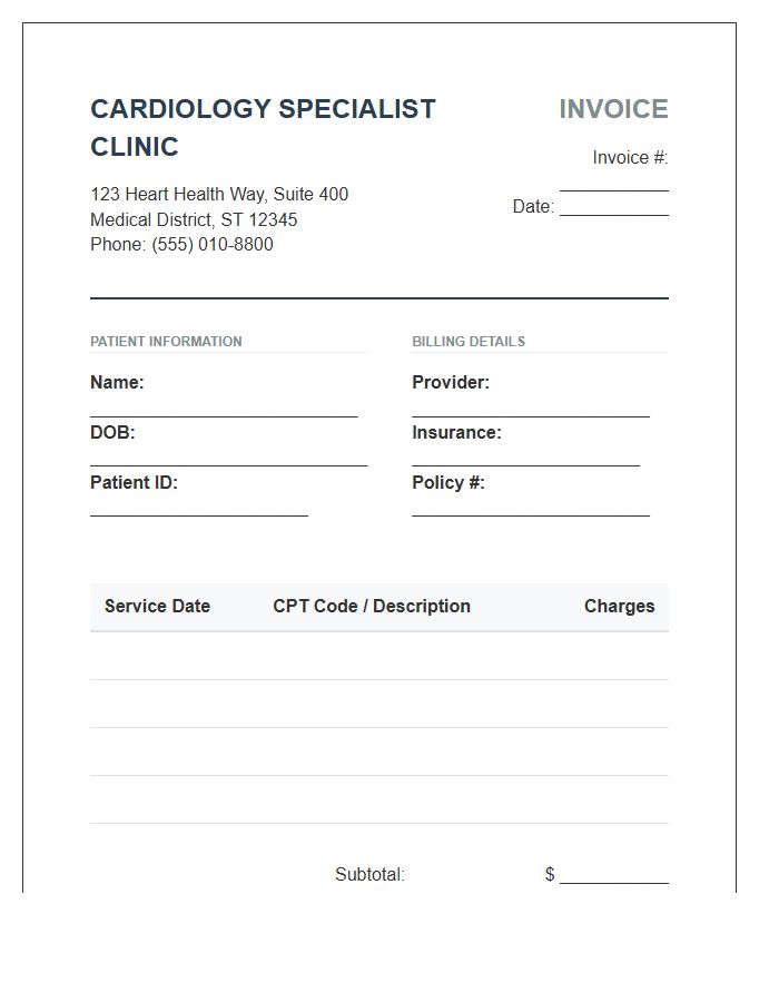 Cardiology Clinic Patient Invoice Template