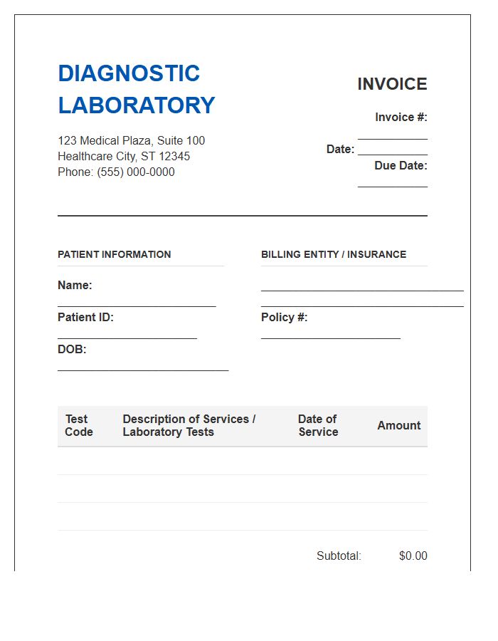 Diagnostic Laboratory Medical Invoice Template