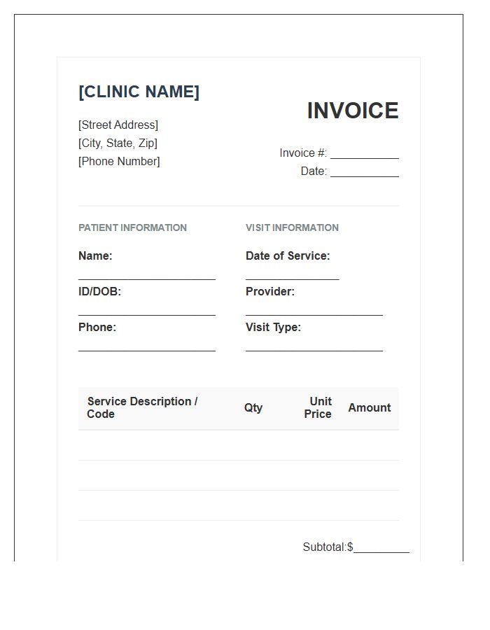 Health Clinic Visit Invoice Template