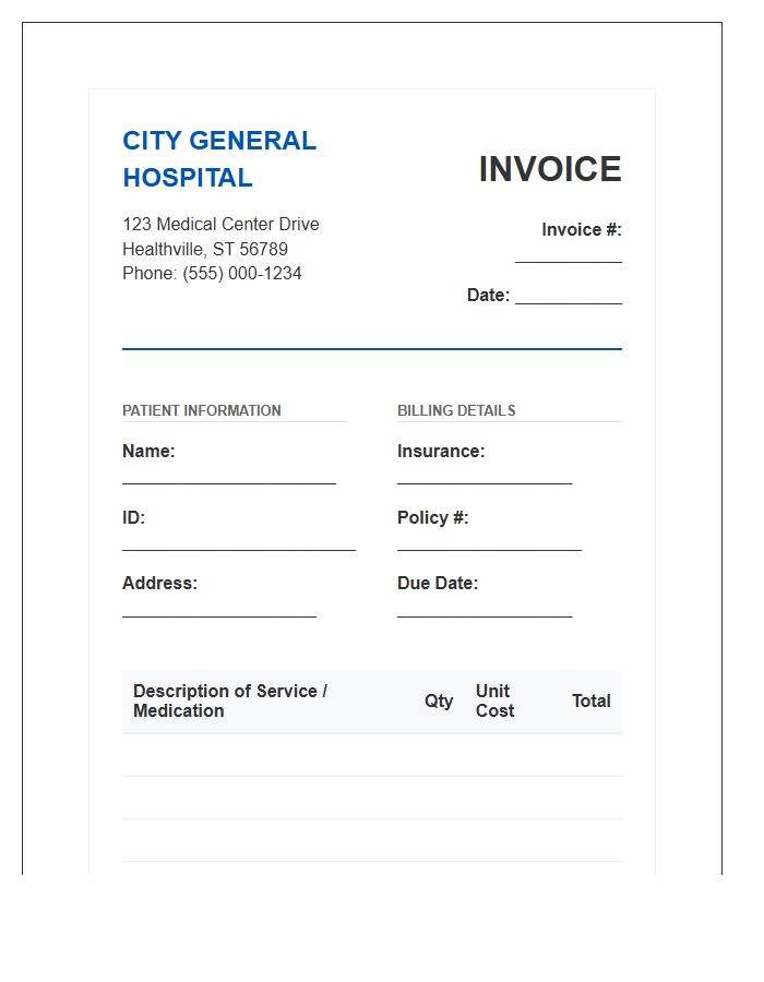 Hospital Clinic Patient Invoice Template