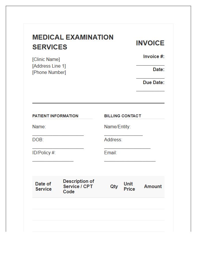 Medical Examination Services Invoice Template