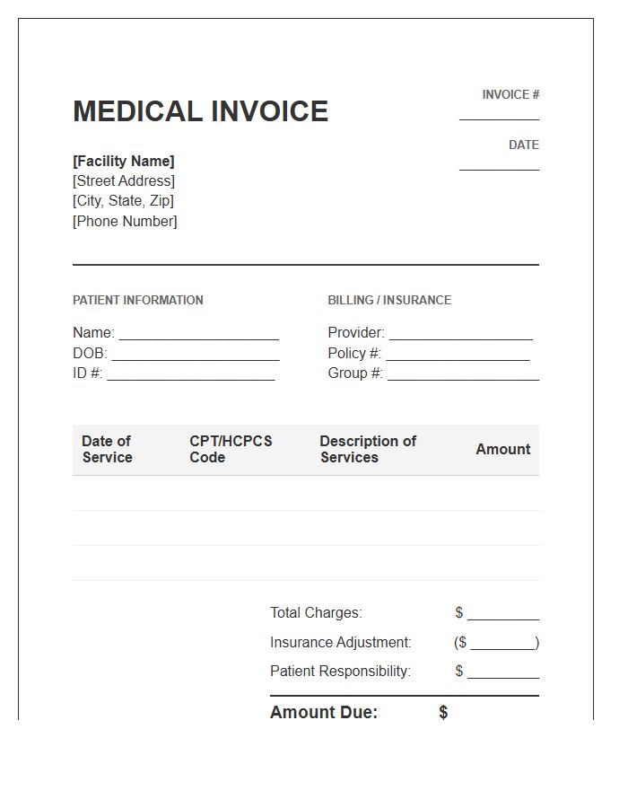 Outpatient Medical Services Invoice Template
