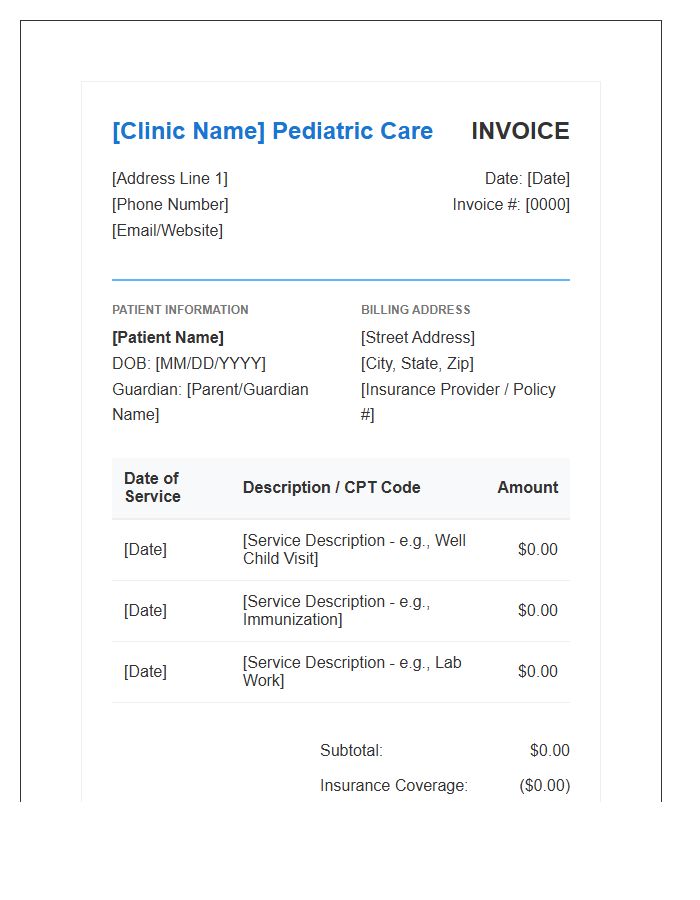 Pediatric Clinic Patient Invoice Template
