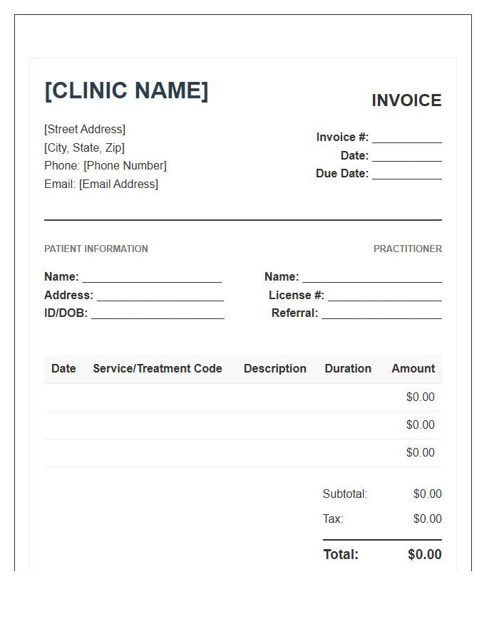 Physiotherapy Clinic Session Invoice Template