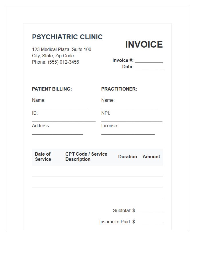 Psychiatric Clinic Consultation Invoice Template