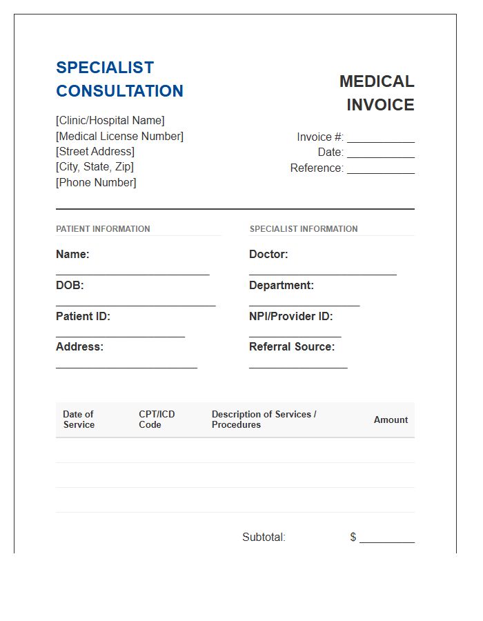 Specialist Consultation Medical Invoice Template