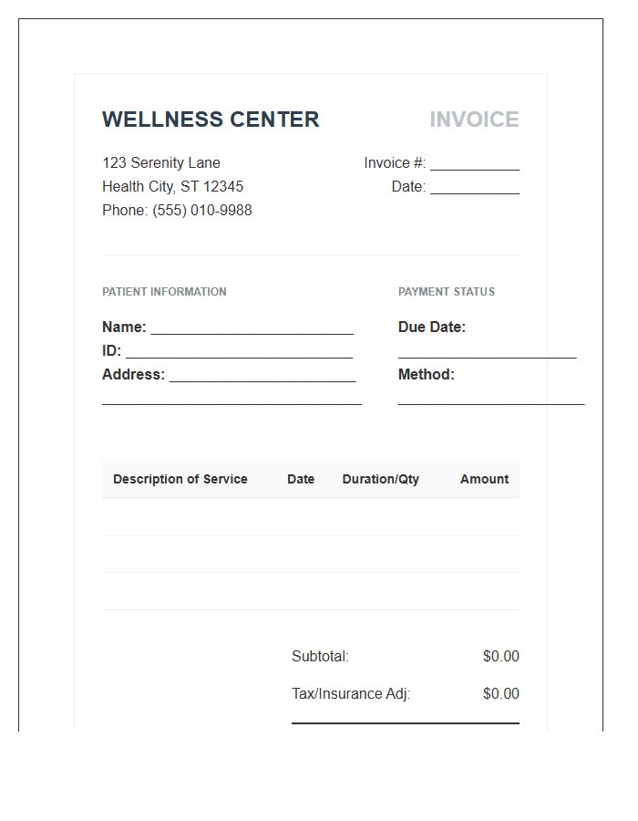 Wellness Center Patient Invoice Template