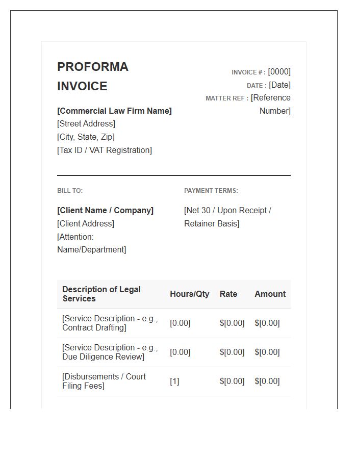 Commercial Law Services Proforma Invoice Template