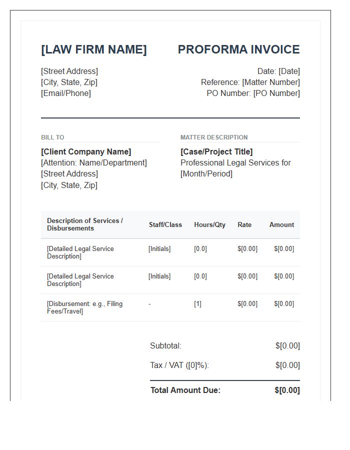 Corporate Legal Services Proforma Invoice Template