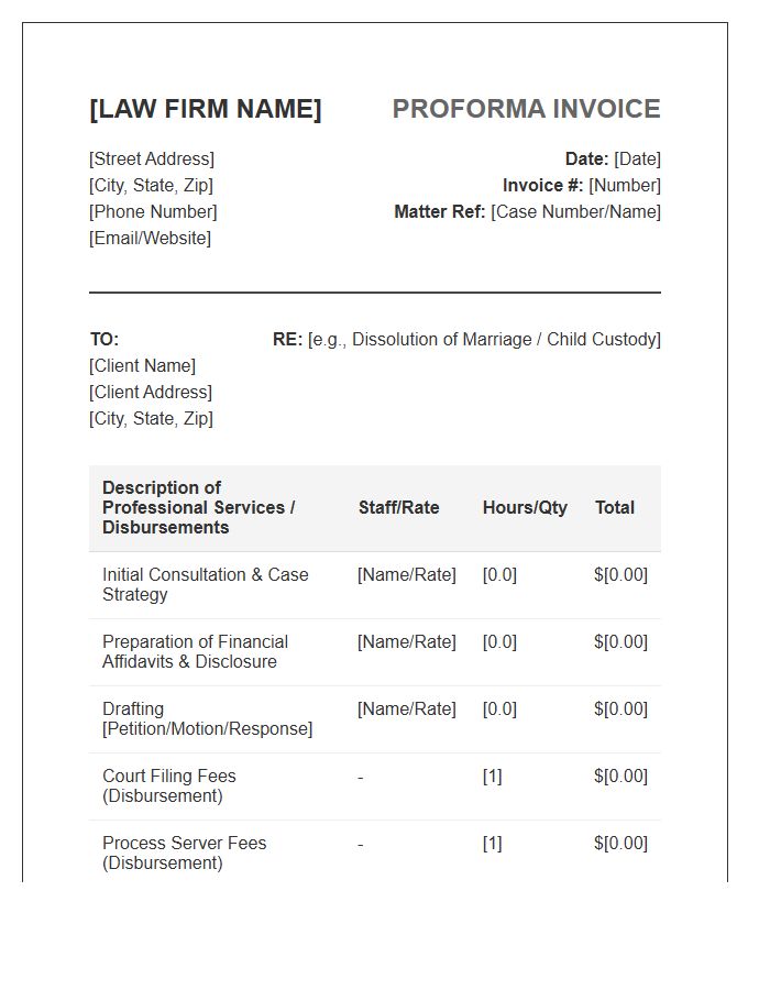 Family Law Practice Proforma Invoice Template