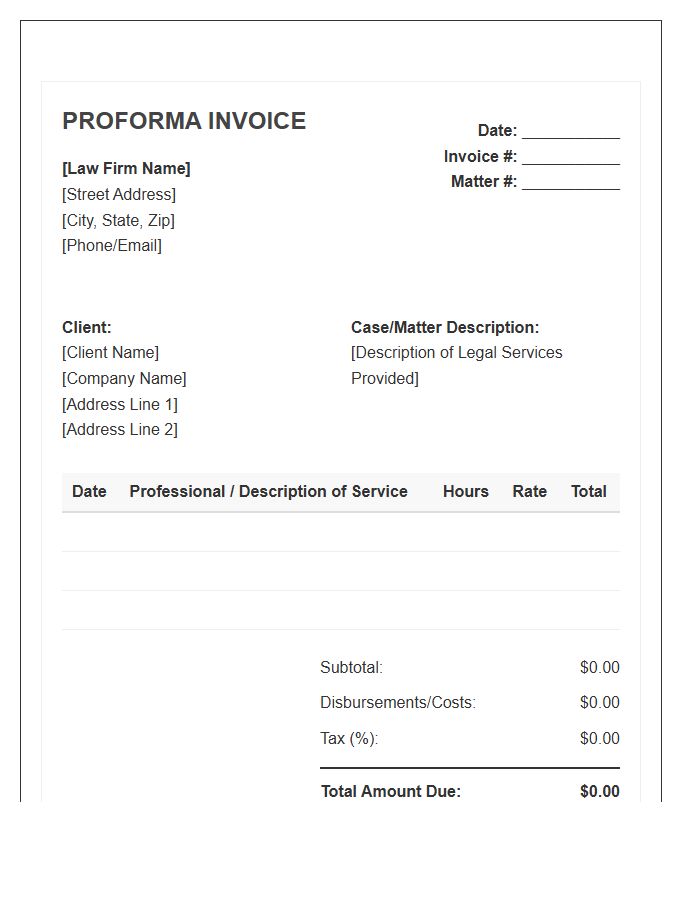 Hourly Legal Rate Proforma Invoice Template