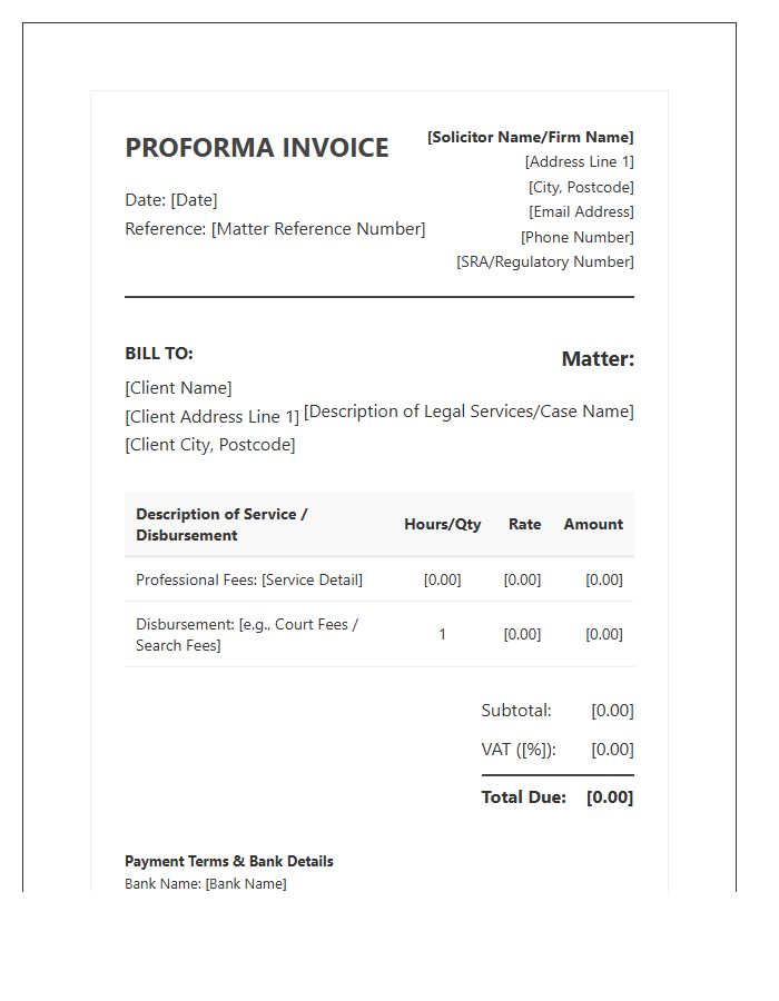 Independent Solicitor Proforma Invoice Template