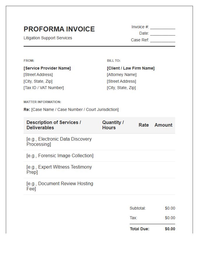 Litigation Support Proforma Invoice Template