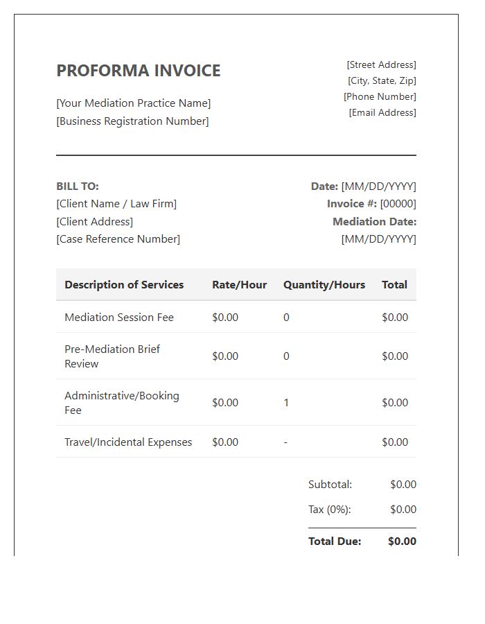 Mediation Services Proforma Invoice Template