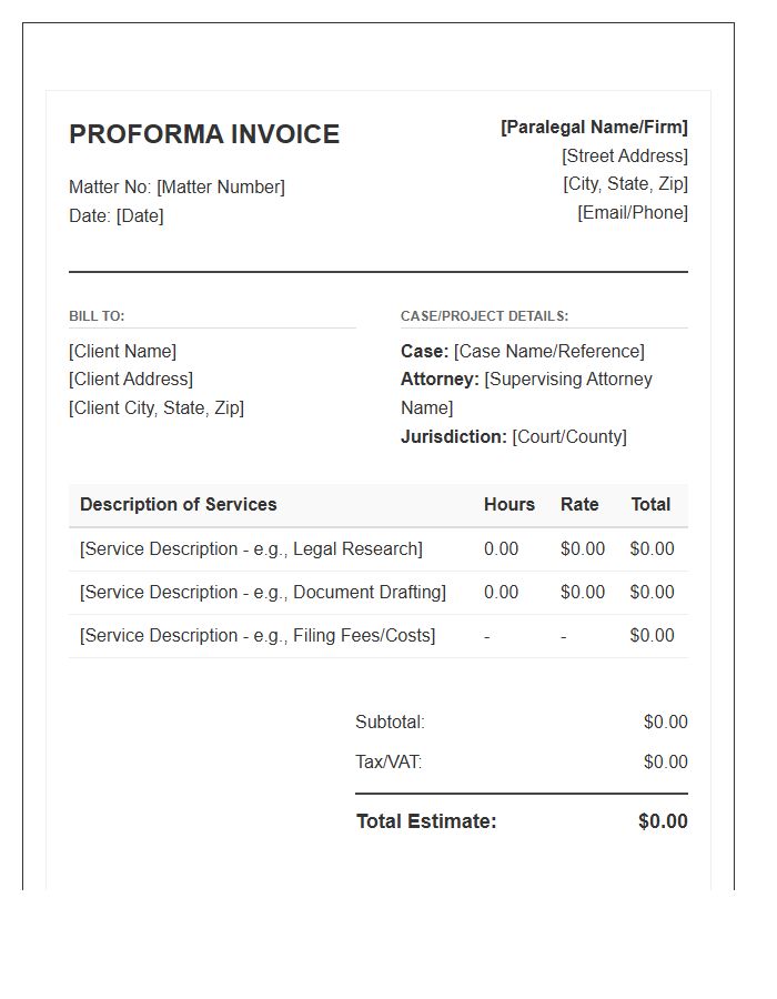 Paralegal Services Proforma Invoice Template