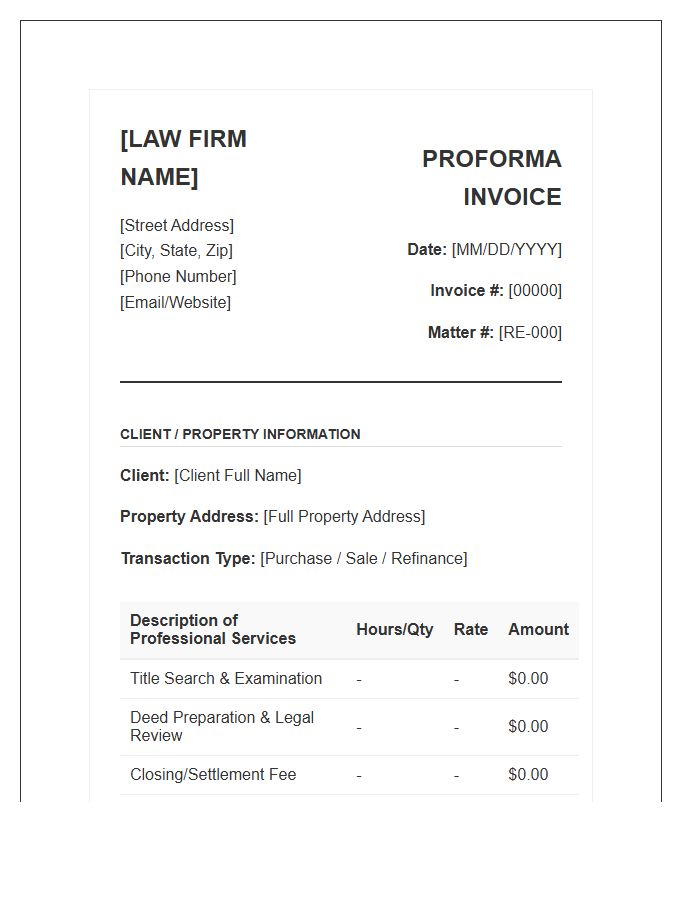 Real Estate Attorney Proforma Invoice Template