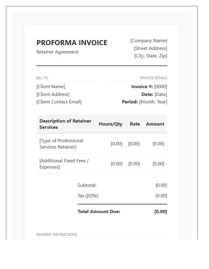 Retainer Agreement Proforma Invoice Template