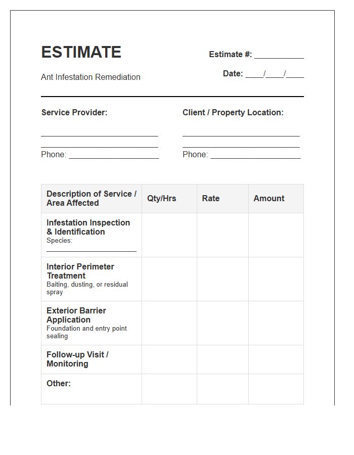 Ant Infestation Estimate Invoice Template