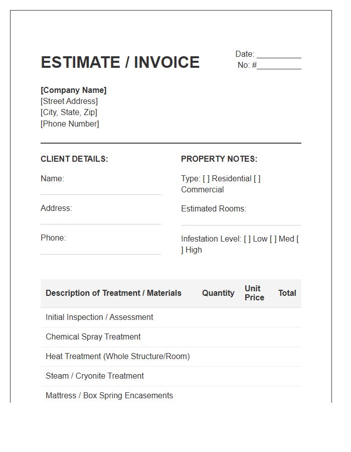 Bed Bug Treatment Estimate Invoice Template