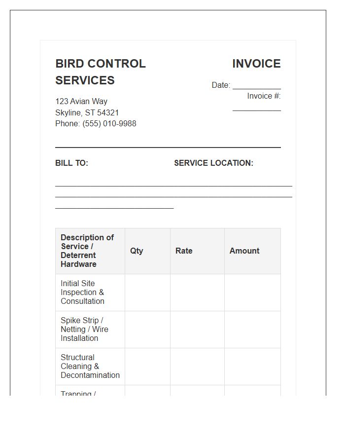 Bird Control Service Invoice Template