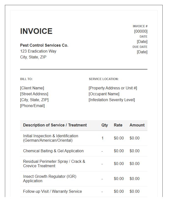Cockroach Eradication Invoice Template