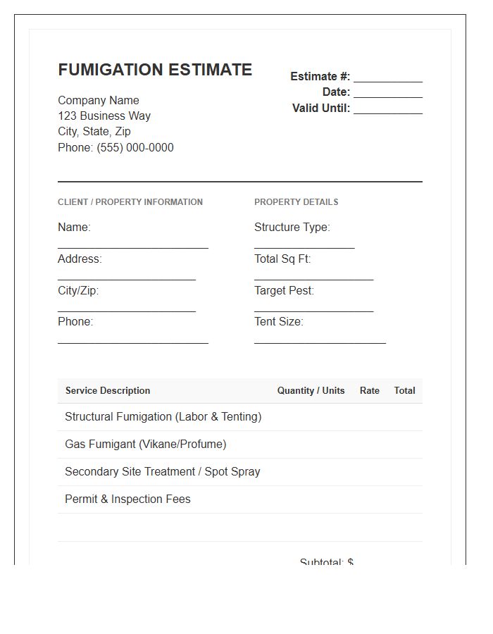 Fumigation Service Estimate Invoice Template