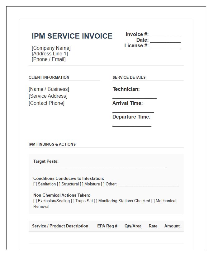 Integrated Pest Management Invoice Template