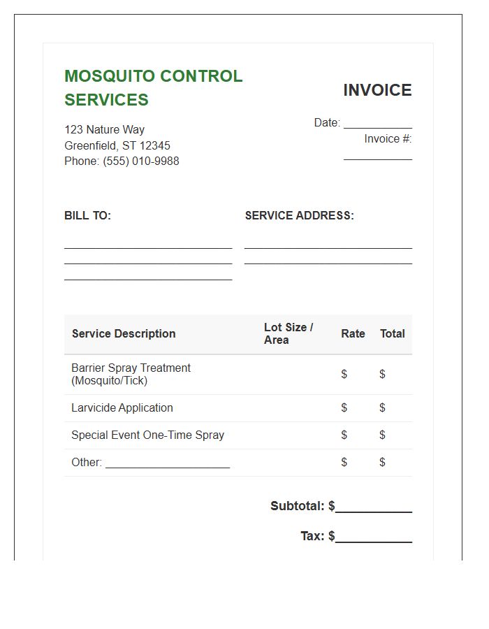 Mosquito Spraying Service Invoice Template