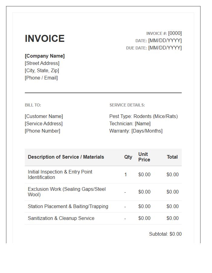 Rodent Control Service Invoice Template