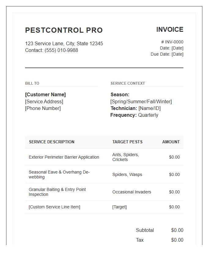 Seasonal Pest Prevention Invoice Template