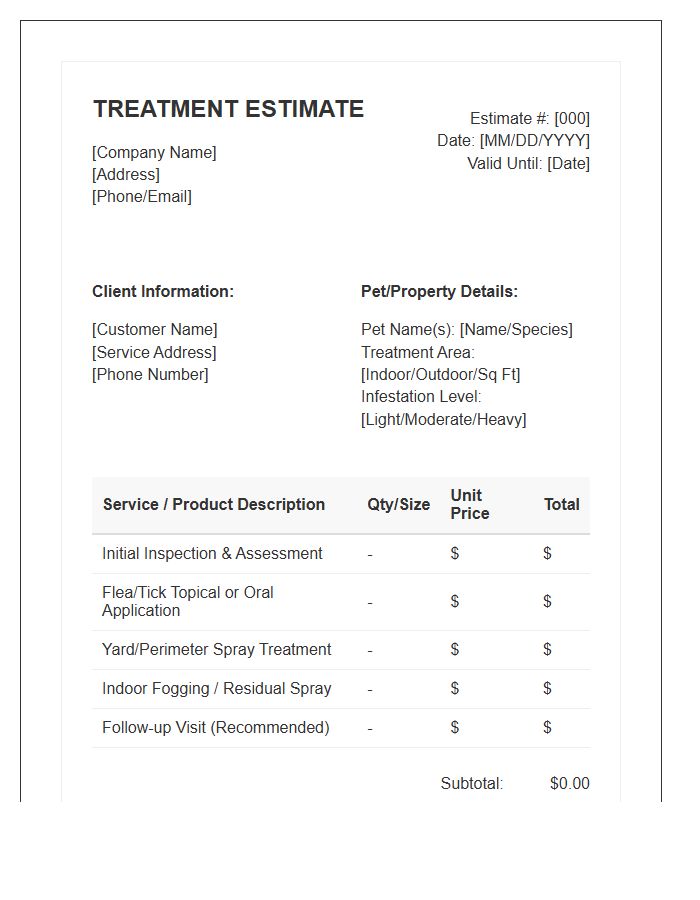 Tick And Flea Treatment Estimate Invoice Template