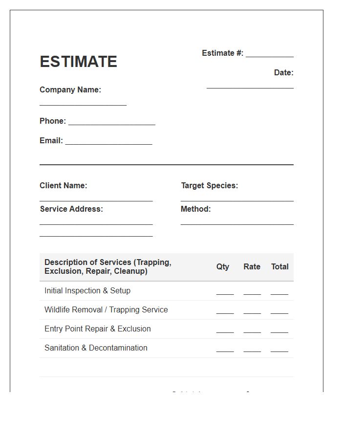 Wildlife Removal Estimate Invoice Template