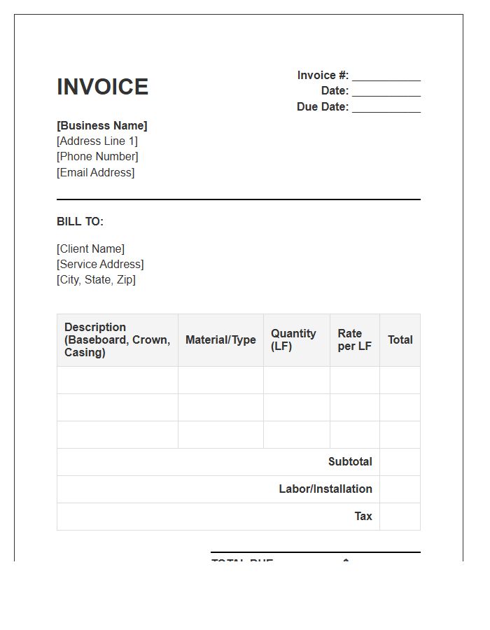 Baseboard And Molding Installation Invoice Template