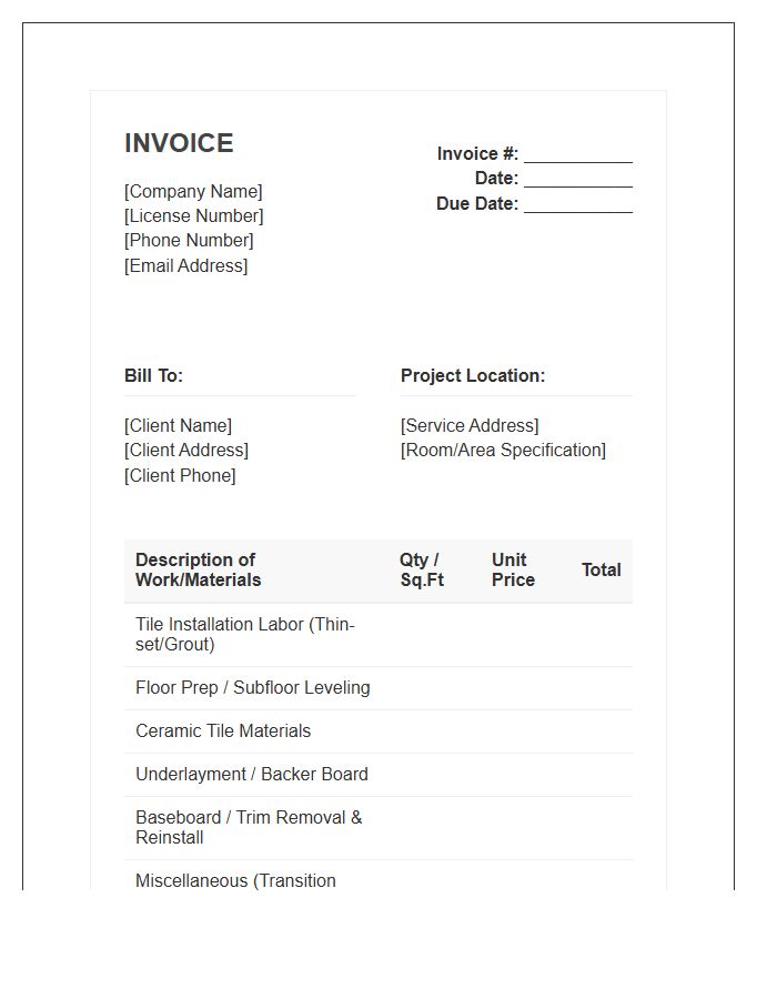 Ceramic Tile Flooring Installation Invoice Template