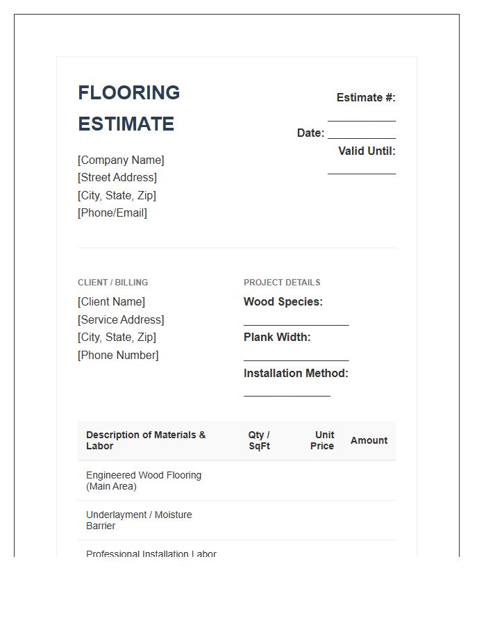 Engineered Wood Flooring Estimate Invoice Template
